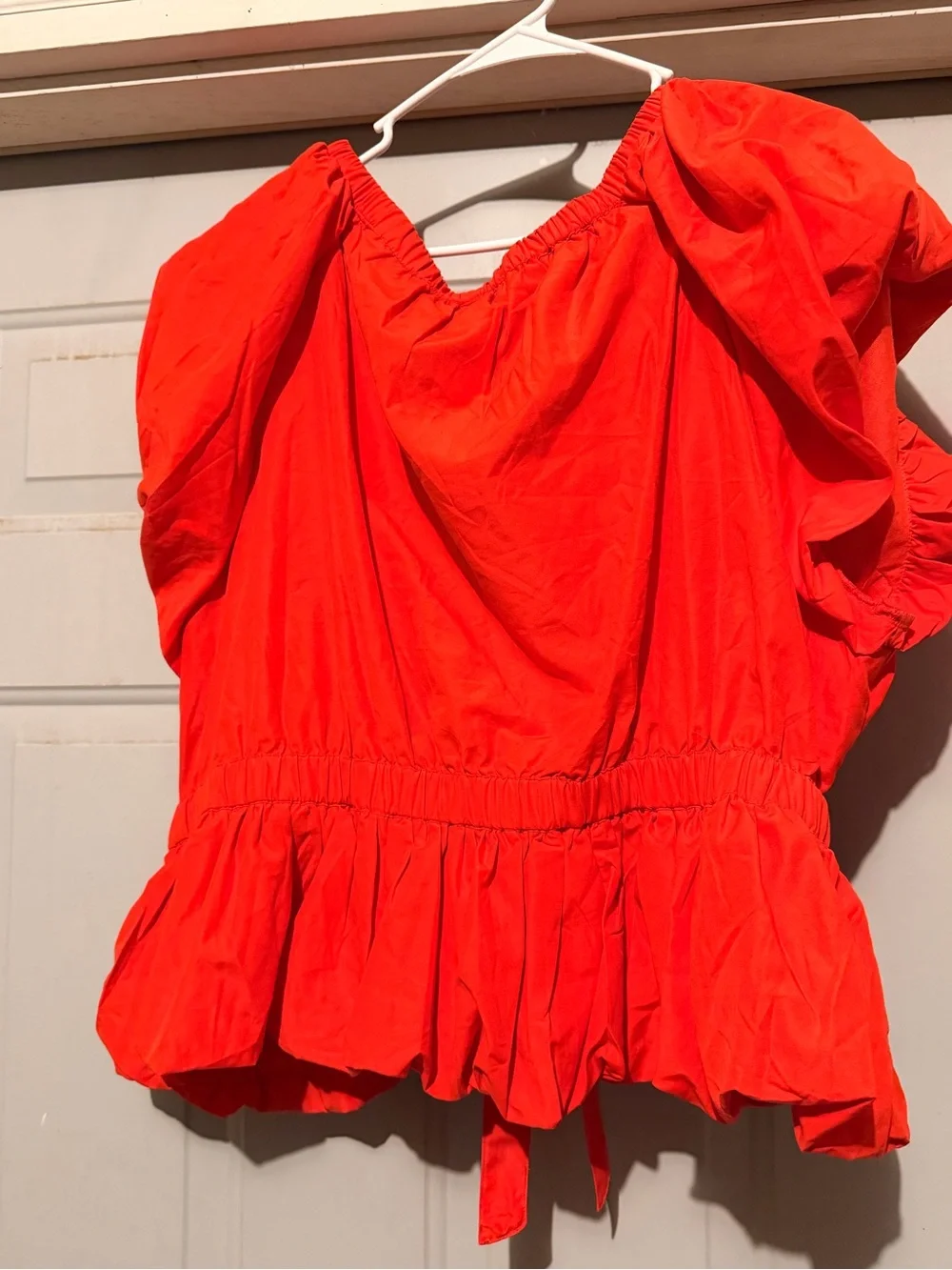 Truth Bright Red V-Neck Tie-Front Peplum Blouse